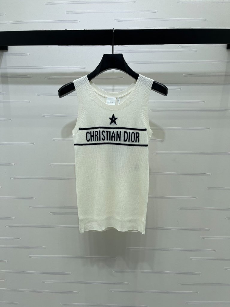 Dior White Ribbed Logo Tank Top